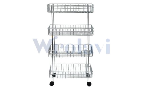 ZINBELL Four Layer Kitchen Trolley: Multipurpose Stainless Steel Storage Rack (Portable/Floor Standing/Tabletop) "With Wheels" (4 Shelves) "Silver" "Made In India"
