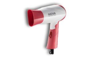 Nova NHP-8104 1400 Watts Compact Hair Dryer (White/Pink) - Powerful Styling Tool / 2 Heat Settings / Narrow Concentrator / Efficient Drying / Compact Design