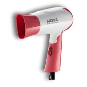 Nova NHP-8104 1400 Watts Compact Hair Dryer (White/Pink) - Powerful Styling Tool / 2 Heat Settings / Narrow Concentrator / Efficient Drying / Compact Design