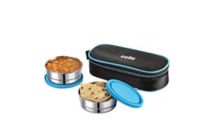 CELLO Eco Bite 2 Container Steel Lunch Box - 300ml BPA Free Leakproof Set