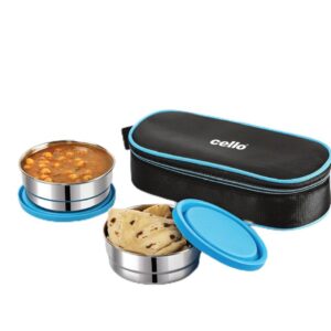 CELLO Eco Bite 2 Container Steel Lunch Box - 300ml BPA Free Leakproof Set
