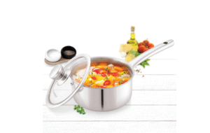 Cello Induction Base Tri-Ply Pro Sauce Pan with Glass Lid, 2.2 Litre, 18 cm